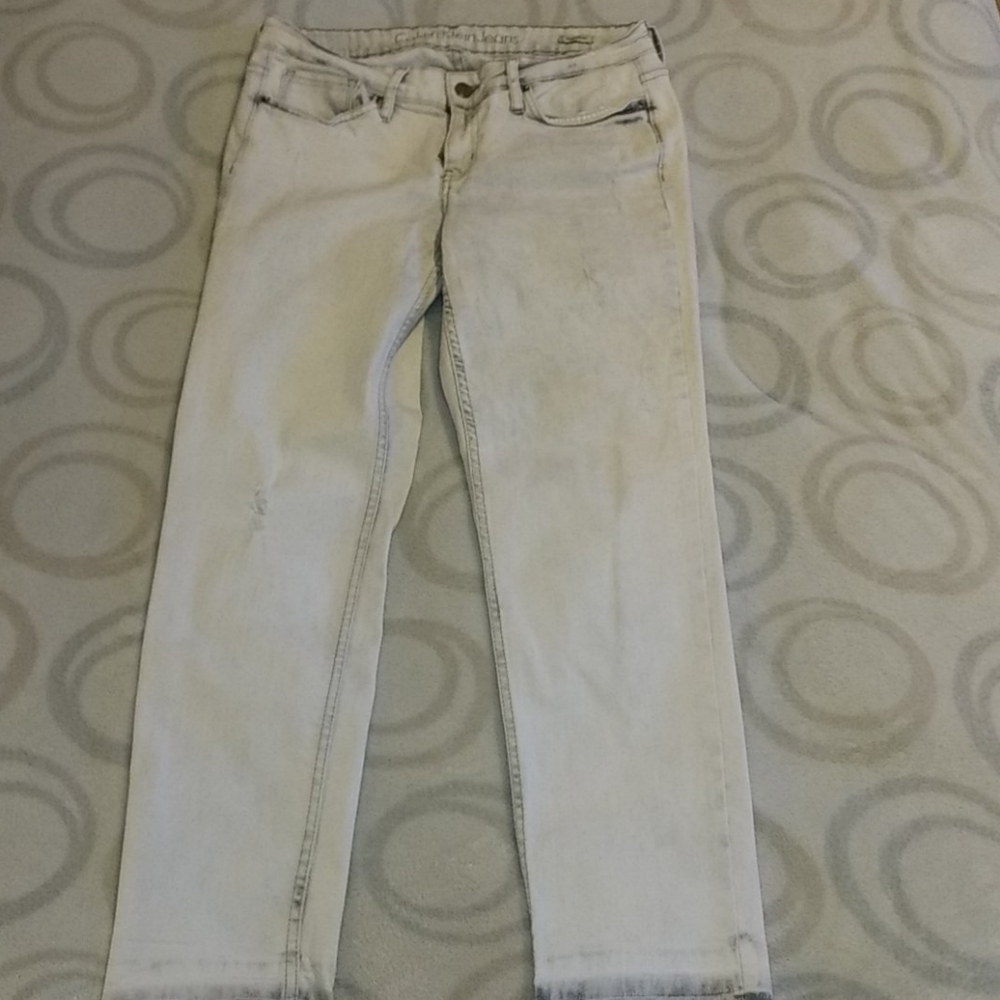 Calvin Klein distressed white acid washed jeans